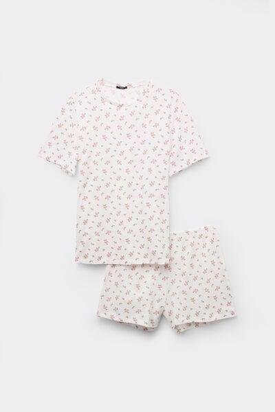 White Flower Print Cotton Pyjama Set, 5701_199Z, large image number 3