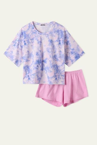 Multicolor Printed Short Sleeve Short Cotton Pyjamas, , large image number 4