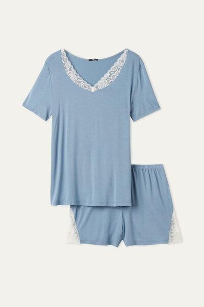 Blue Short Sleeve Short Pyjamas, , large image number 4