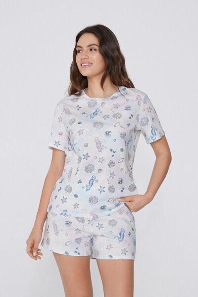 Pink Seahorses Print Pyjama Set, , large image number 0