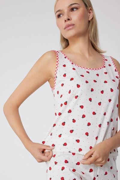 White Ladybird Print Pyjama Set, 5701_559Y, large image number 2