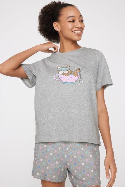 Grey Spa Beauty Print Cotton Pyjama Set, 5701_193Z, large image number 0