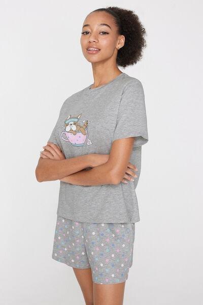 Grey Spa Beauty Print Cotton Pyjama Set, 5701_193Z, large image number 2