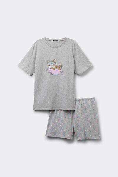 Grey Spa Beauty Print Cotton Pyjama Set, 5701_193Z, large image number 3