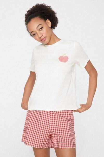 White / Pink Check Print Short Cotton Pyjama Set, 5701_220Z, large image number 2