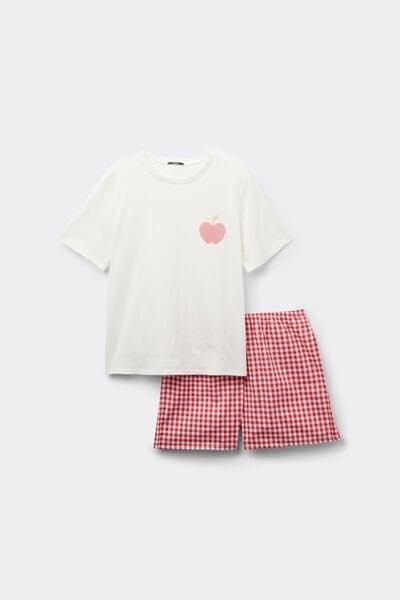 White / Pink Check Print Short Cotton Pyjama Set, 5701_220Z, large image number 3