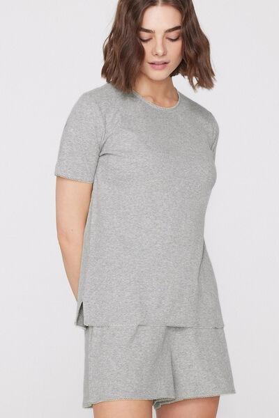 Grey Ribbed Cotton Scalloped Pyjama Set, Light Grey Blend, large image number 2