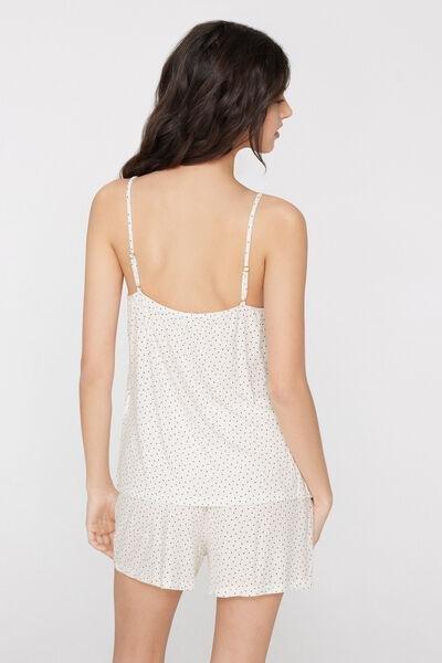 White Ribbed Viscose And Lace Short Pyjama Set, 5701_320Z, large image number 1