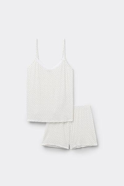 White Ribbed Viscose And Lace Short Pyjama Set, 5701_320Z, large image number 3