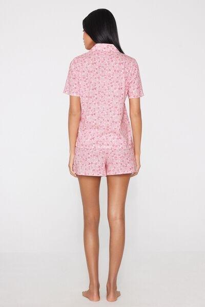 Pink Flower Print Short Cotton Button-Up Pyjama Set, 5701_351Z, large image number 1