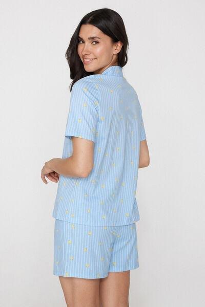 Blue Lemon Print Button-Up Cotton Pyjama Set, 5701_314Z, large image number 1