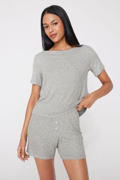 Grey Short Ribbed Viscose Pyjama Set, Light Grey Blend, large image number 0