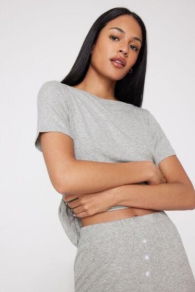 Grey Short Ribbed Viscose Pyjama Set, Light Grey Blend, large image number 2
