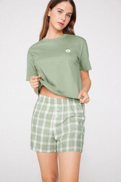 Green Daisy-Embroidered Cotton Pyjama Set, 5701_326Z, large image number 2