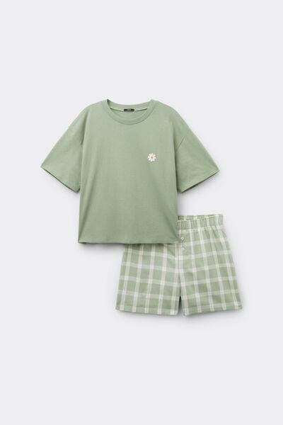 Green Daisy-Embroidered Cotton Pyjama Set, 5701_326Z, large image number 3