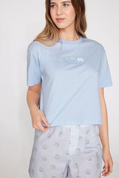 Blue Shell-Embroidered Cotton Pyjama Set, 5701_355Z, large image number 0