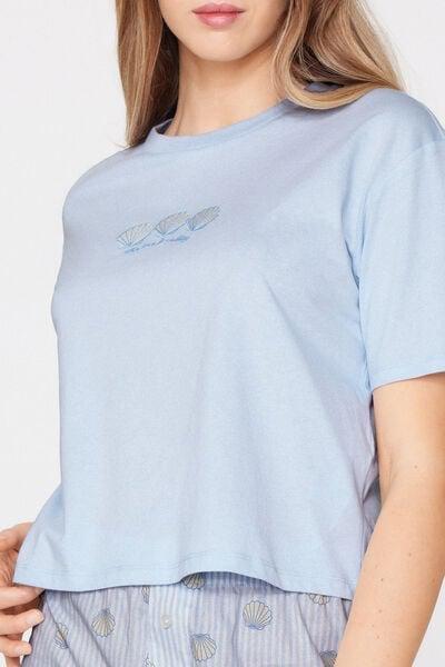 Blue Shell-Embroidered Cotton Pyjama Set, 5701_355Z, large image number 2