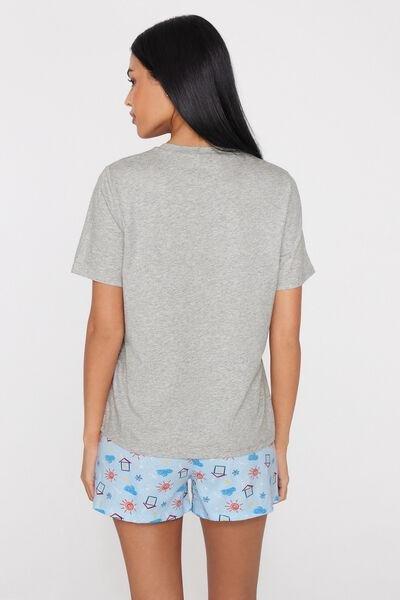 Grey Best Mom Print Short Cotton Pyjama Set, 5701_331Z, large image number 1