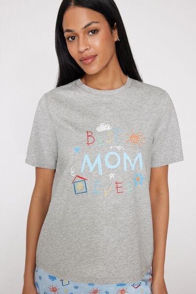 Grey Best Mom Print Short Cotton Pyjama Set, 5701_331Z, large image number 2
