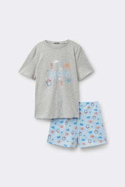 Grey Best Mom Print Short Cotton Pyjama Set, 5701_331Z, large image number 3
