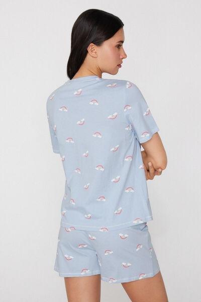 Blue Rainbow Print Short Cotton Pyjama Set, 5701_354Z, large image number 1