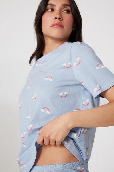 Blue Rainbow Print Short Cotton Pyjama Set, 5701_354Z, large image number 2