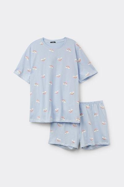 Blue Rainbow Print Short Cotton Pyjama Set, 5701_354Z, large image number 3