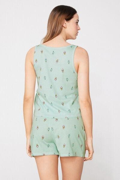Green Ice-Cream Print Sleeveless Cotton Pyjama Set, 5701_328Z, large image number 1