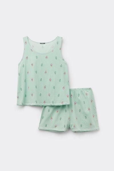 Green Ice-Cream Print Sleeveless Cotton Pyjama Set, 5701_328Z, large image number 3