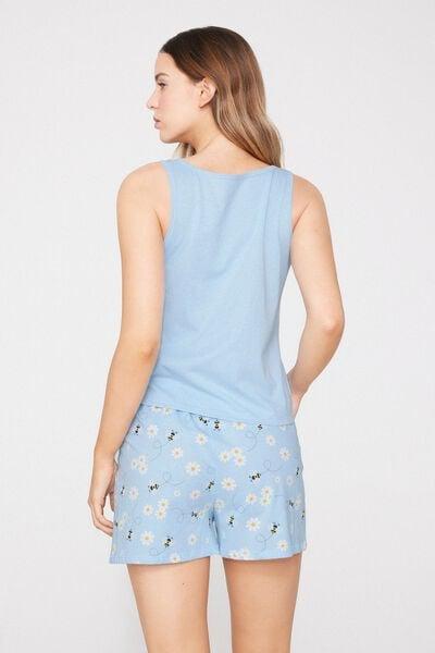 Blue Bee Print Short Cotton Pyjama Set, 5701_312Z, large image number 1