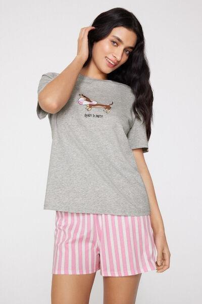 Grey Dachshund Print Short Cotton Pyjama Set, 5701_332Z, large image number 0