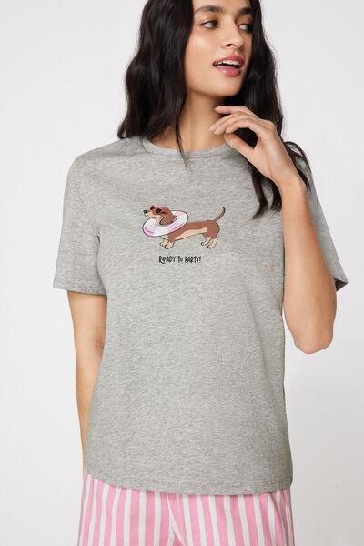 Grey Dachshund Print Short Cotton Pyjama Set, 5701_332Z, large image number 2
