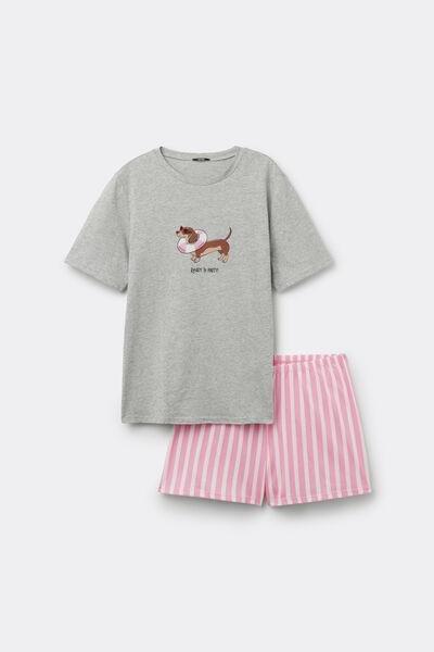 Grey Dachshund Print Short Cotton Pyjama Set, 5701_332Z, large image number 3