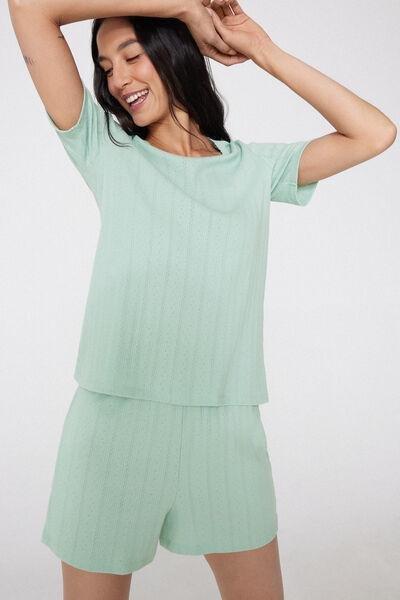 Green Short-Sleeved Pointelle Short Pyjama Set, 5701_360Z, large image number 0