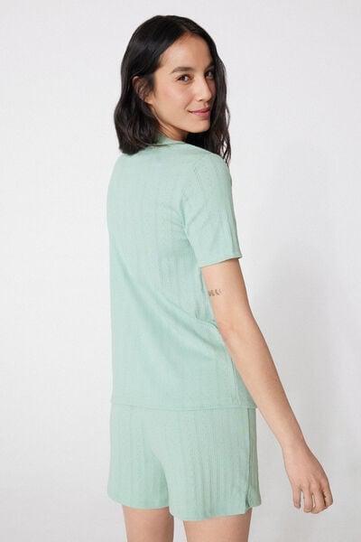 Green Short-Sleeved Pointelle Short Pyjama Set, 5701_360Z, large image number 1