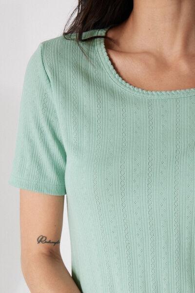 Green Short-Sleeved Pointelle Short Pyjama Set, 5701_360Z, large image number 2