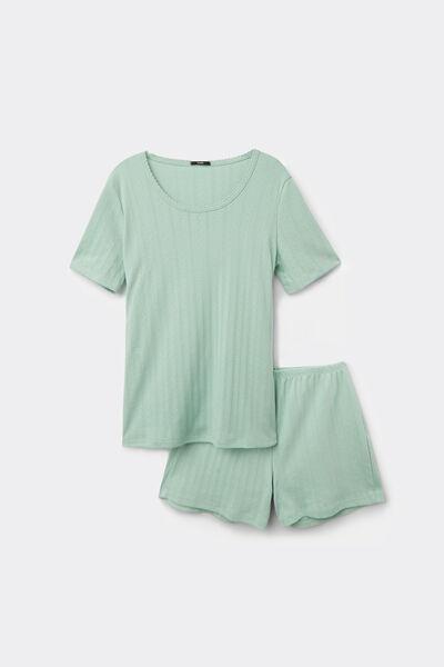 Green Short-Sleeved Pointelle Short Pyjama Set, 5701_360Z, large image number 3
