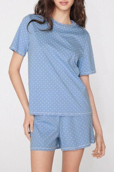 Blue Polka Dot Print Short Cotton Pyjama Set, 5701_316Z, medium