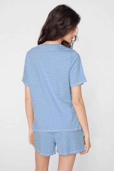 Blue Polka Dot Print Short Cotton Pyjama Set, 5701_316Z, large image number 1