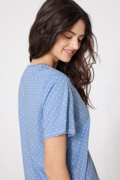 Blue Polka Dot Print Short Cotton Pyjama Set, 5701_316Z, large image number 2