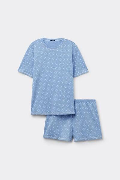 Blue Polka Dot Print Short Cotton Pyjama Set, 5701_316Z, large image number 3