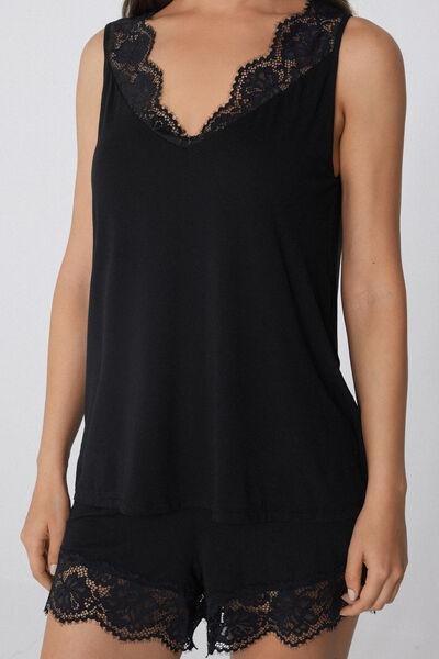 Black V-Neck Pyjama Set, , large image number 2