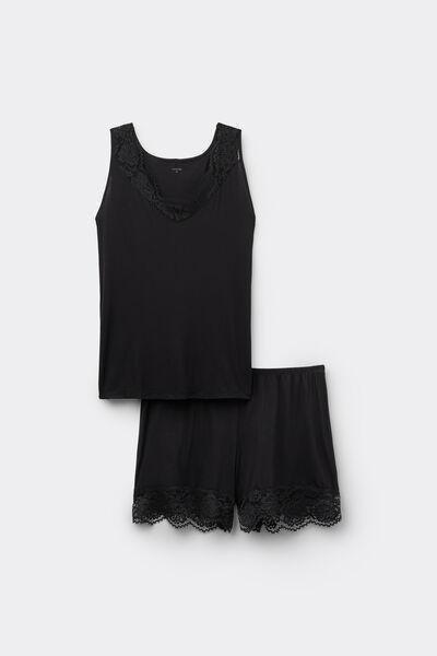 Black V-Neck Pyjama Set, , large image number 3