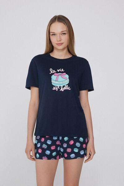Navy Printed Pyjama Set, , large image number 0