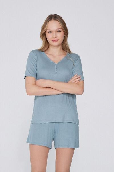 Grey V-Neck Ribbed Pyjama Set, , large image number 0