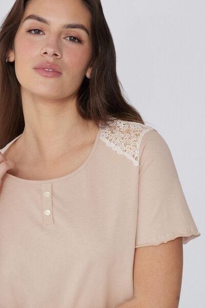 Beige Half Sleeve Pyjama Set, , large image number 2