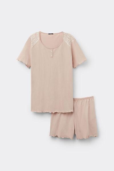 Beige Half Sleeve Pyjama Set, , large image number 3