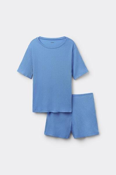 Blue Openwork Ribbed Pyjamas, , large image number 3
