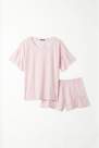 Tezenis - Pink Frill Short-Sleeved Short Cotton Pyjamas
