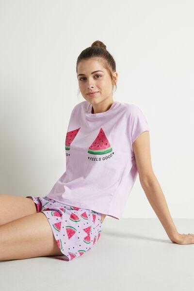 Purple Short Sleeve Short Cotton Watermelon Print Pyjamas, , large image number 0